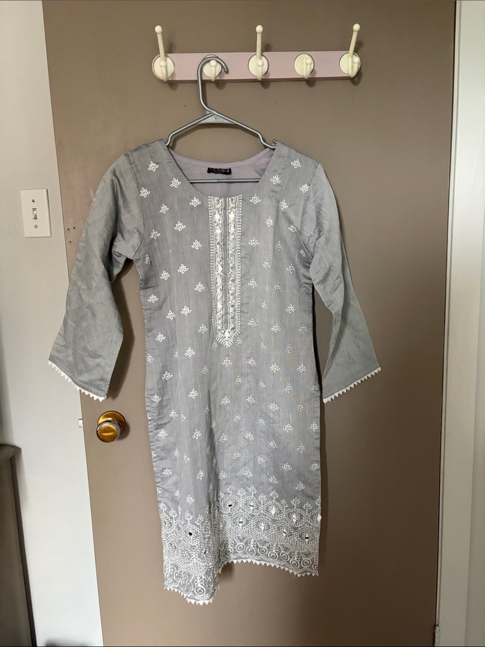 Grey Embroidered Straight Kurta for Women